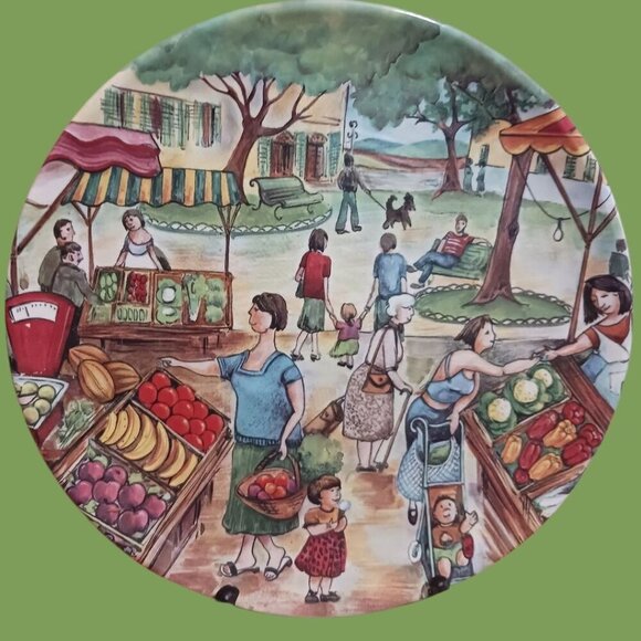 Brunelli Market Scene Italian Plates set of 2 - Picture 3 of 7